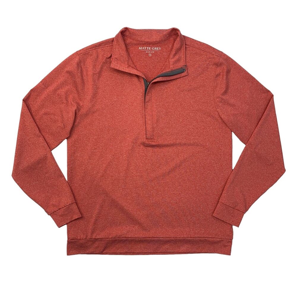 Matte Grey Sweatshirt Mens M Medium Red Quarter Zip Stretch Long Sleeve Golf